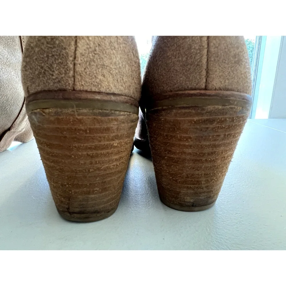 Report Belzer Over The Knee Boots Women's 6.5 Tan Suede Stacked Wood Heel